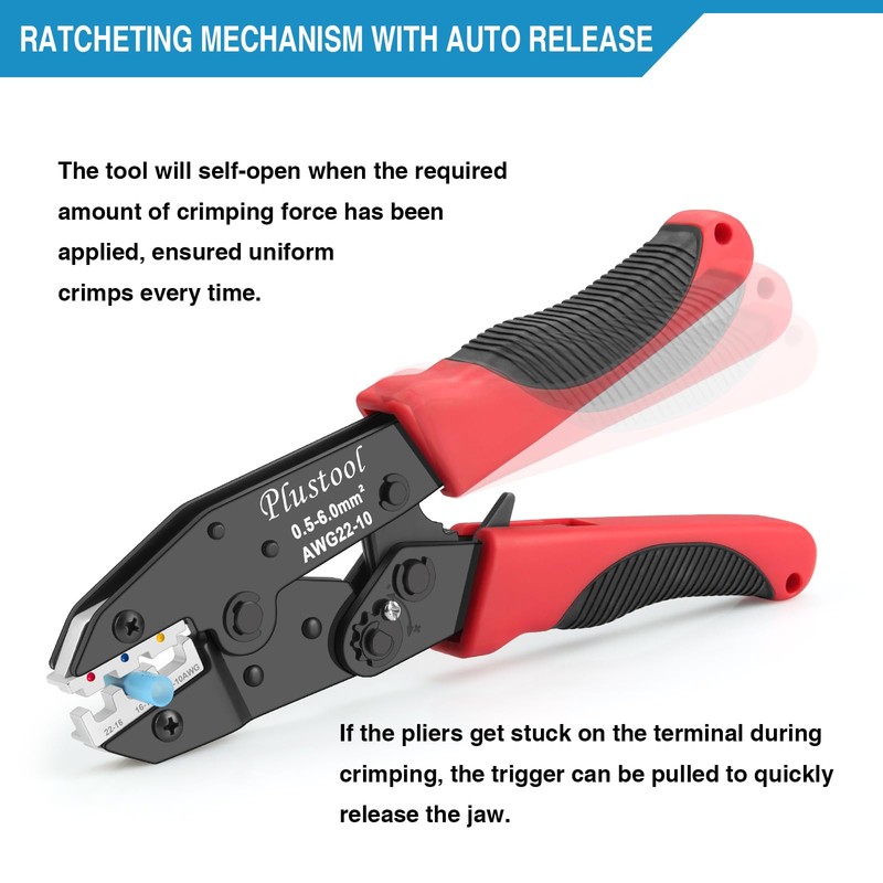 Plustool 6PCS Crimping Tool Set - Ratcheting Wire Crimper -
