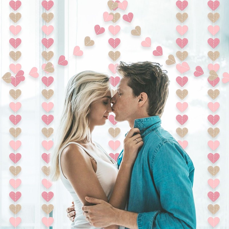 4 Packs 52FT Love Heart Garland Valentines Banner Engagement Decorations