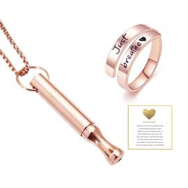 VICUSSE Just Breathe Ring necklace set,Stainless Steel Spiral Wrap Healing Rings Anxiety Necklace Inspirational & meditation Gift (C)