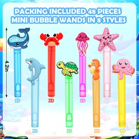 48 Pieces Mini Sea Animal Bubbles Wands Under The Sea Party Favors Birthday Party Decorations for Kids Adults Goodie Bag Filler Classroom Prizes
