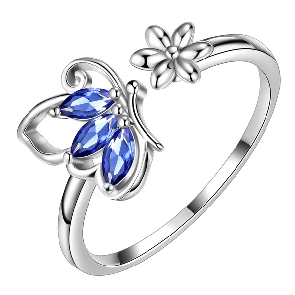 Aurora Tears Butterfly Adjustable Rings 925 Sterling Sliver June Birthstone
