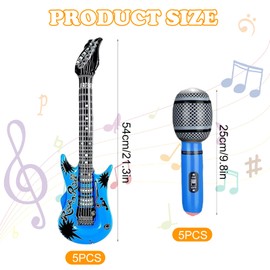 Inflatable Guitar, Inflatable Microphone, 10 Pcs Inflatable Balloons Rock Star Party Props, Eurovision Party Decorations, Blow up Microphone Guitar Kids for Musical Concert Themed Party