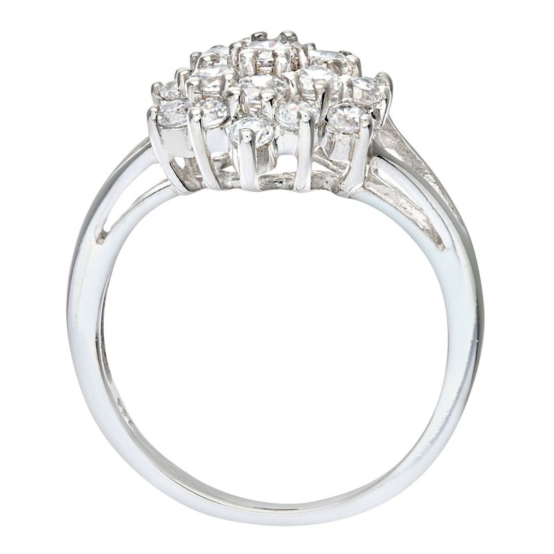 Silver Cubic Zirconia Set Cluster Ring Q