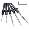 Saipor 5pcs Wood Tapered Countersink Drill Bit Set Hex Shank