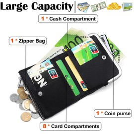GOUNNU Women's PU Leather Wallet Small and Short Format Women's Purse with Multiple Compartments, Mini Wallet Women with 8 Card Slots and Zip Coin Compartment, black, Modern