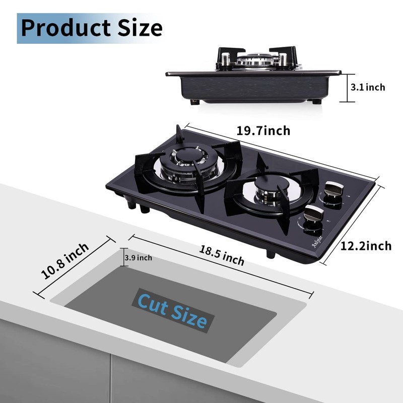 Anlyter 12 Inch Gas Cooktop, 2 Burner Built-in Stovetop Tempered