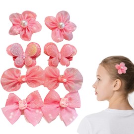 8Pcs Flowers Butterfly Hair Clips Accessories for Baby Girls,2 Inch Mini Colorful Butterfly Hair Bows Barrettes Little Girls Super Fairy Yarn Flower Hairclips Hairpin for Infants Toddlers Kids Girl