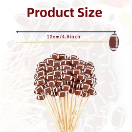 Hakolisz 100pcs Football Cocktail Picks for Appetizers, Fruit Sandwich Skewers Dessert Sticks,Long Bamboo Toothpicks, Decorative Toothpicks Skewers for Party Decorations(4.72 Inch)