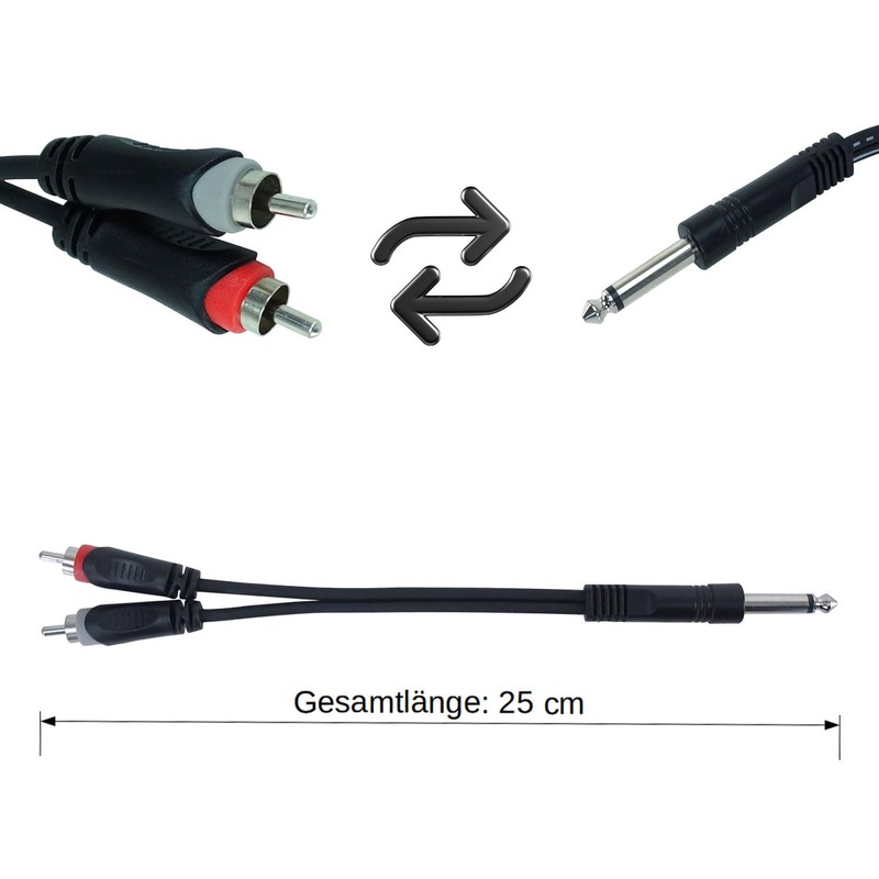 keepdrum YC017 Y-Adapter Splitter Cable 6.35 mm Mono Jack to