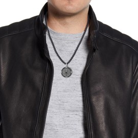 GAVU CZ Paved Compass Necklace Matte Onyx Black Necklace, Men's Black Diamonds Necklace 60cm