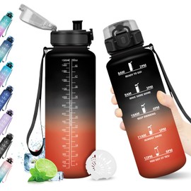 Water Bottle 1.5 L, Water Bottle with Filter, Motivational Water Bottle, Leak-proof and Time Marking, BPA-Free, Water Bottle for Sports, School, Gym, Hiking, Bike,