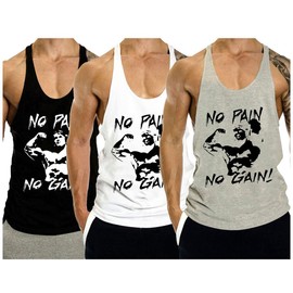 GYMLEADER Men's Tank Top 3 Pack Workout Gym Muscle Shirt Y-Back Fitness Bodybuilding Stringer Sleeveless Summer Training Running T-Shirts- Black+White+Grey-L