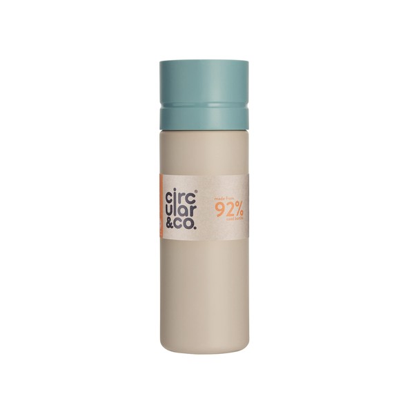 Circular and Co Leakproof 600ml Reusable Water Bottle made from 92% Single-Use Bottles (Chalk Bottle & Blue Lid)