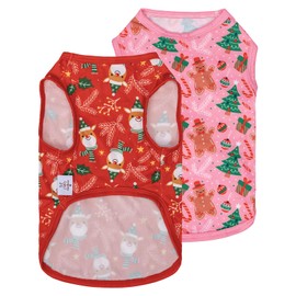 CuteBone Dog Christmas Shirts 2-Pack Soft Pet Clothes Breathable Summer Vest for Small Puppy and Stretchy Cat Apparel 2BX16L