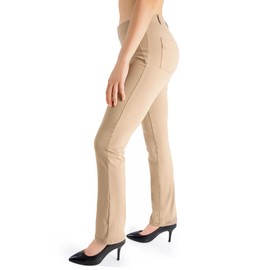 Yogipace,Belt Loops,Petite Women's Straight Leg Yoga Dress Pant Work Pants Commute Office Slacks,27",Khaki,Size XL