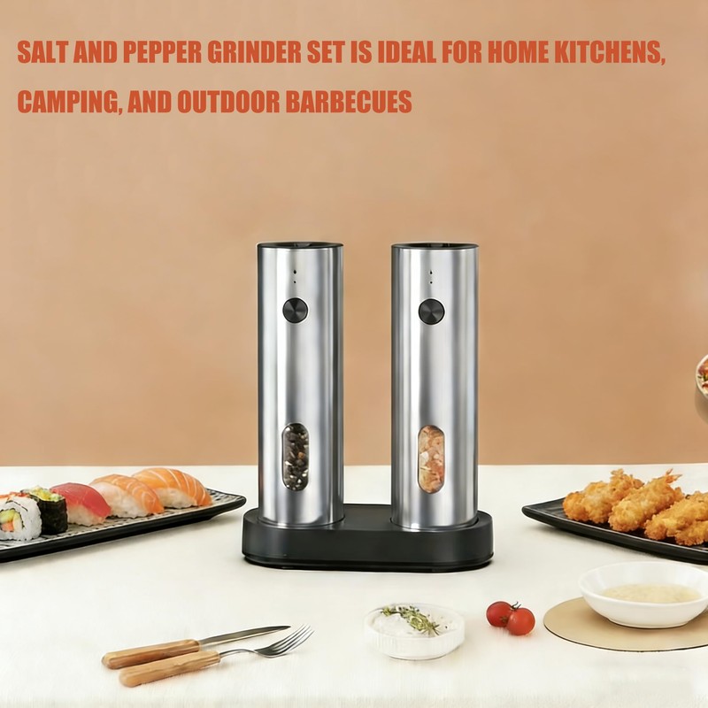 Electric Salt and Pepper Grinder Set, Rechargeable Stainless Steel with