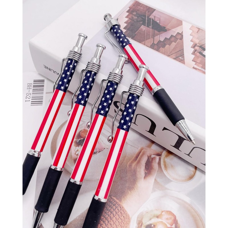 QFSH 12Pcs American Flag Retractable Ballpoint Pens 1mm Black Ink