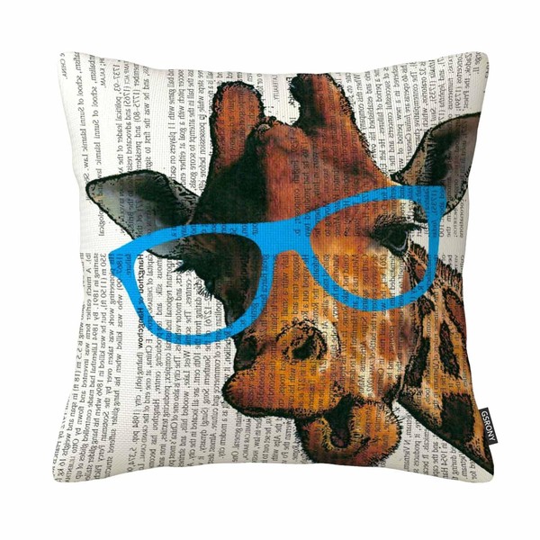 GSRONY Funny Cute Giraffe with Glasses Newspaper Background Pillowcase Size 18"X18" Inch (Twin sides Pillow Cover)