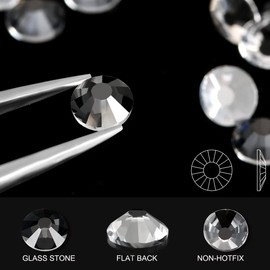 novani Novani Rhinestones Glass Rhinestones for Crafts Nail Gems Clear Stones Jewels Round Gemstones Non-Hotfix Crystal,SS8,1440 Pieces,Transparent