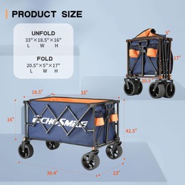 EchoSmile Collapsible Folding Wagon Cart 360lbs, Heavy Duty Garden Utility Cart with All Terrain Wheels, Large Capacity Outdoor Wagon for Camping, Beach, Shopping, Picnic (Blue Orange)