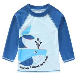 Toddlers and Baby Boys' 3-Piece Rashguard Sets Swimsuits Sets with Hat Surfing Swimwear Sunsuit UPF 50+Sky Blue Whale(3-4T)