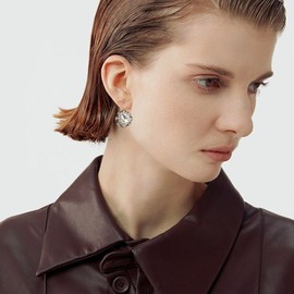 GPASTG Handmade Bohemian Vintage Gold Sparkly Crystal Round Flower Leverback Earrings Cute Rhinestone Geometry Dangle Drop Earring for Women (White)