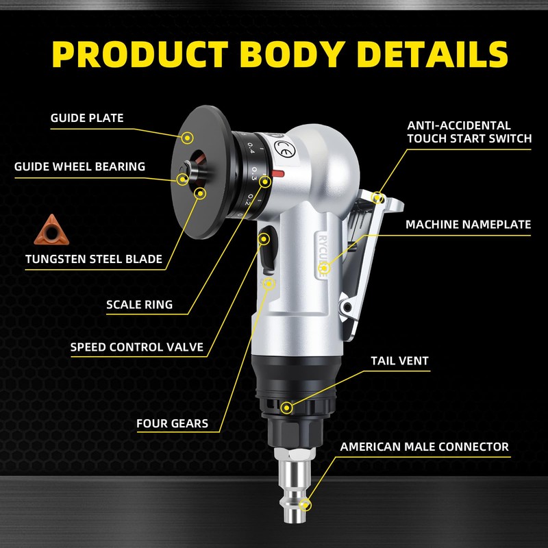 RYCUBRE Pneumatic Chamfering Tool Handheld, Mini Air-Powered Chamfering Machine with