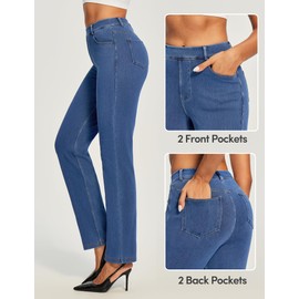 IUGA Straight Leg Jeans for Women Pull On Stretchy Jeans for Women Bootcut Womens Jeans High Waisted Casual Denim Pants Light Blue