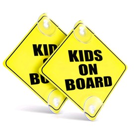 Caremore Baby on Board Car Warning, Kids on Board Car Sign, Yellow Warning Sign with Suction Cups,Waterproof and reusable, Pack of 2