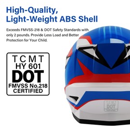 TCMT Dot Youth Kids ATV Motorcycle Helmets Full-Face Kids Helmet with Adjustable Chin Strap for Boys and Girls Kids Dirt Bike BMX Cycling w/Goggles+Gloves Blue-L