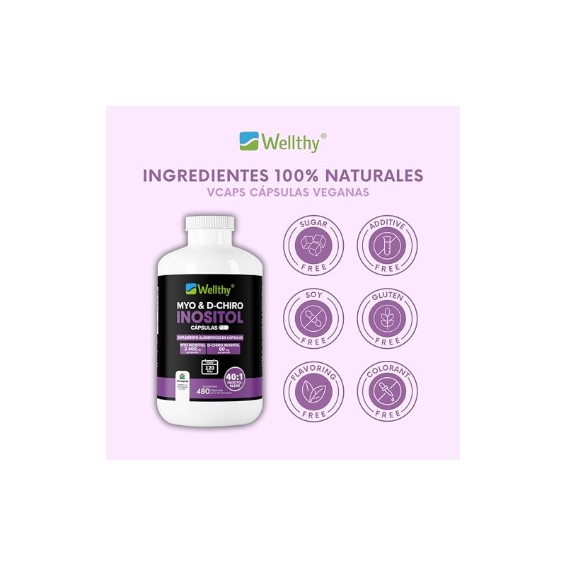 Wellthy Myo Chiro Inositol 480 Cápsulas Mezcla Óptima 2400mg 60mg