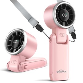 WHATOOK Portable Handheld Fan: Personal Fans with Air Turbo Tech, 5 Speeds Led Display, USB Rechargeable Battery Powered, 12 Hours Max, Mini Fan for Makeup, Concerts, Beaches, Travel (Pink)