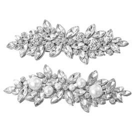 Kifmurase 2 Pcs Rhinestone Hair Clips, Bride Crystal Hair Clips Leaf Wedding Hairpin, Silver Sparkly Rhinestone Hairclips for Wedding, Fancy Rhinestones Hairs Barrettes Accessories for Women