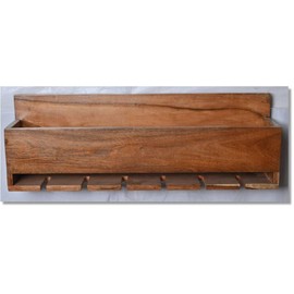 ixxora Handcrafted Acacia Wood Wine Bottle Stand Wall-Mounted Model with Slots for Hanging Up to 6 Inverted Wine Glasses Natural Gloss for Home Décor and Wine Gift