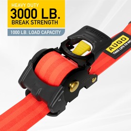 AUGO Retractable Ratchet Straps | 2 Heavy Duty Ratchet Straps Self Retractable Tie Down Straps with Soft Loops & Storage Bag for Motorcycle, Truck, Trailer, Cargo Van | 3000 Lb Break Strength 2” x 10’