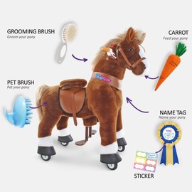 PonyCycle Horse Pony Toys Feed & Care Grooming Kit, 5 Piece Assortment. Groming Brush, Pet Brush, Carrot, Sticker, Name Tag for Boys and Girls, Fit for Model U and Model K