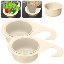 Teenyyou 2 Pcs Stainless Steel Sink Strainer Basket Multifunction Hanging Sink Colander Drain Basket Faucet Hanging Filter Basket Upgrade Quick Draining Kitchen Tool for Fruit Vegetable (Creamy)