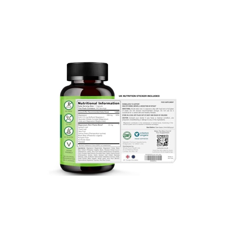 NATURELO Magnesium Glycinate Complex | 240 Capsules | 8 Months