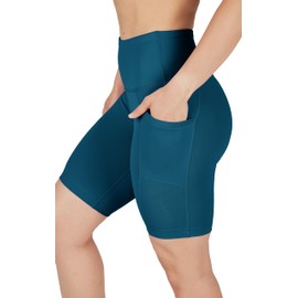 90 Degree By Reflex - Pantalones cortos de ciclismo de cintura alta para mujer con bolsillos laterales, pantalones cortos de entrenamiento de 5 pulgadas, 7 pulgadas, 9 pulgadas, Estanque reflectante