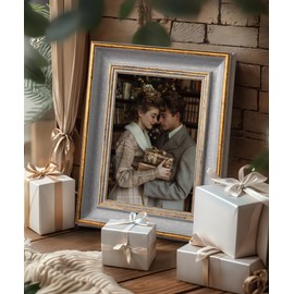 Afuly Photo Frame 7x5 Vintage Picture Frame 5×7 inch Grey Gold Wedding Friends Birthday Family Christmas Women Family Gifts for Desk Tabletop Wall with Mounts Antique Retro Display Decoration