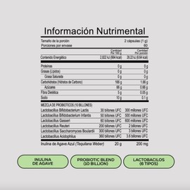Probioticos, Cápsulas de gelatina dura, Rinde 60 días, Ingredientes Naturales, Inulina de agave, Lactobacilos, Contiene 120 cápsulas de 500 mg c/u