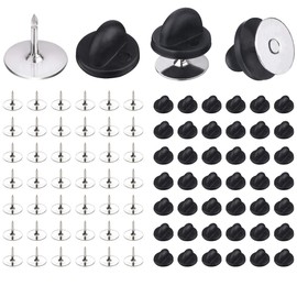 BEADNOVA 50 Pairs Pin Backings Tie Tacks Blank Pins with Rubber Backings Pinbacks for Crafts (Silver Black, 50 Sets)