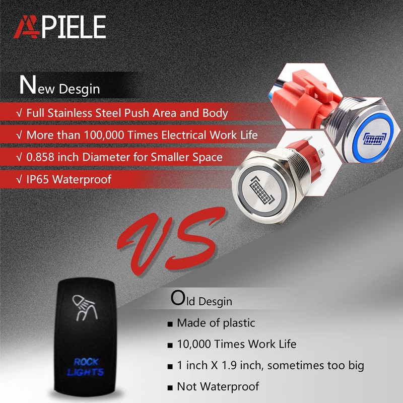 APIELE Led Light Bar Push Button Switch ON Off SPST