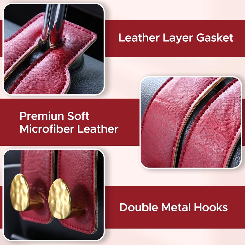URIZZD 2PCS Leather Car Seat Hooks for Headrest, Vehicle Hanger