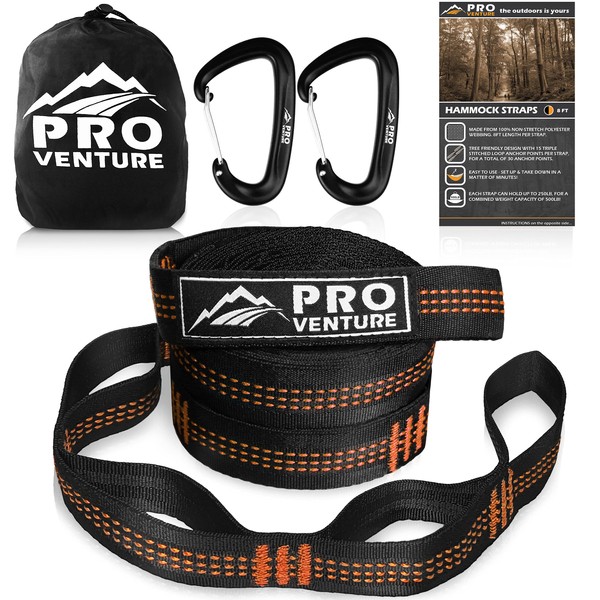 Pro Venture Hammock Straps and 2 Carabiners, 30+2 Loops, 1200lbs