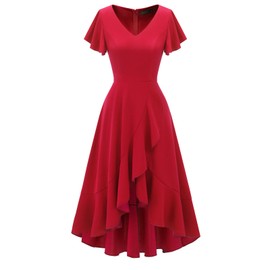 DRESSTELLS Cocktail Dress, Women's Formal Dreses for Wedding Guest, Fit Flare Holiday Party 1950s Vintage Tea Length Evening Dress RedXL
