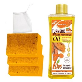 Turmeric 2-Piece Set - Turmeric Oil, Turmeric Soap, packed with ginger extracts and nourishing body oils to support your daily body care routine! Leaves skin feeling fresh and comfortable.:_2*soap+oil