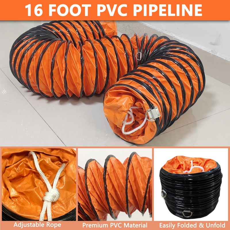 16FT Ducting Hose 16 Inch PVC Flexible Duct Hosing with