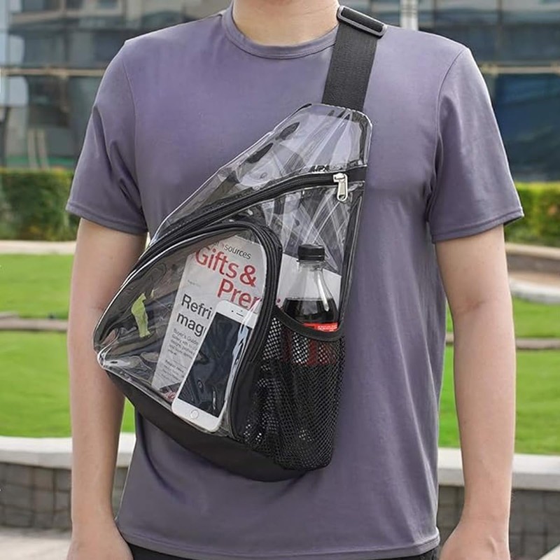 AIMALL Clear PVC Crossbody Backpack, Waterproof Adjustable Shoulder Strap Bag,