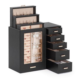 Homde Jewelry Organizer large for Dresser: Big Jewelry Box for Women - Holder with Drawers - Elegent Necklace Earring Ring Display Modern Gift (Black + Grey)